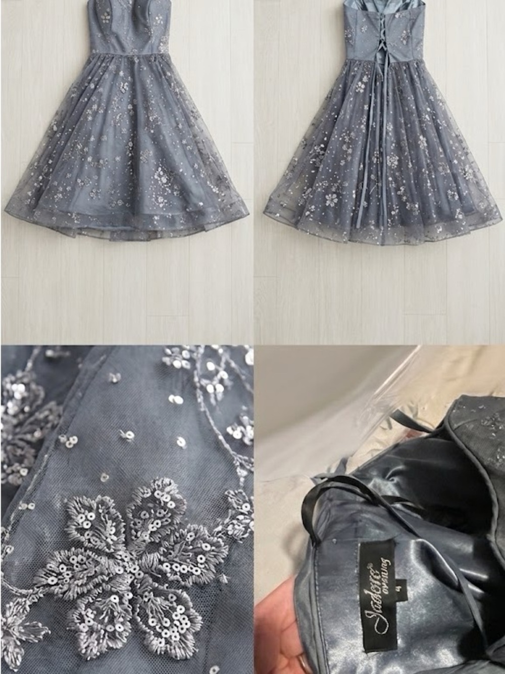 Aidan Mattox Gray Embroidered Sequin Tulle Prom Dress